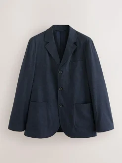 Next Navy Blue Slim Fit Cotton Blend Texture Suit Jacket Online