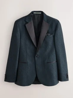 Next Navy Blue Slim Fit Jacquard Pattern Tuxedo Suit Jacket Hot