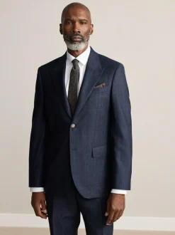 Next Navy Blue Slim Fit Signature Marzotto 100% Italian Wool Check Suit Jacket Best