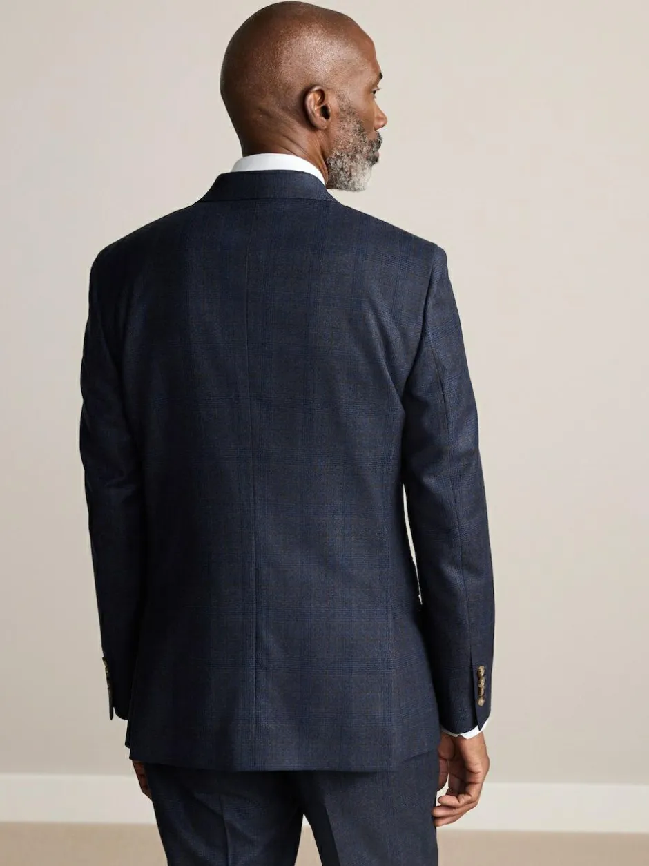 Next Navy Blue Slim Fit Signature Marzotto 100% Italian Wool Check Suit Jacket Best