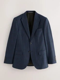 Next Navy Blue Slim Fit Signature Marzotto 100% Italian Wool Check Suit Jacket Best