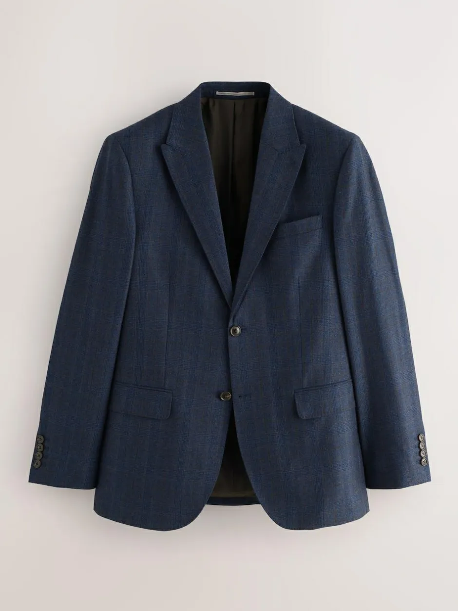 Next Navy Blue Slim Fit Signature Marzotto 100% Italian Wool Check Suit Jacket Best