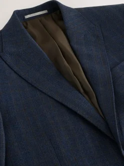 Next Navy Blue Slim Fit Signature Marzotto 100% Italian Wool Check Suit Jacket Best