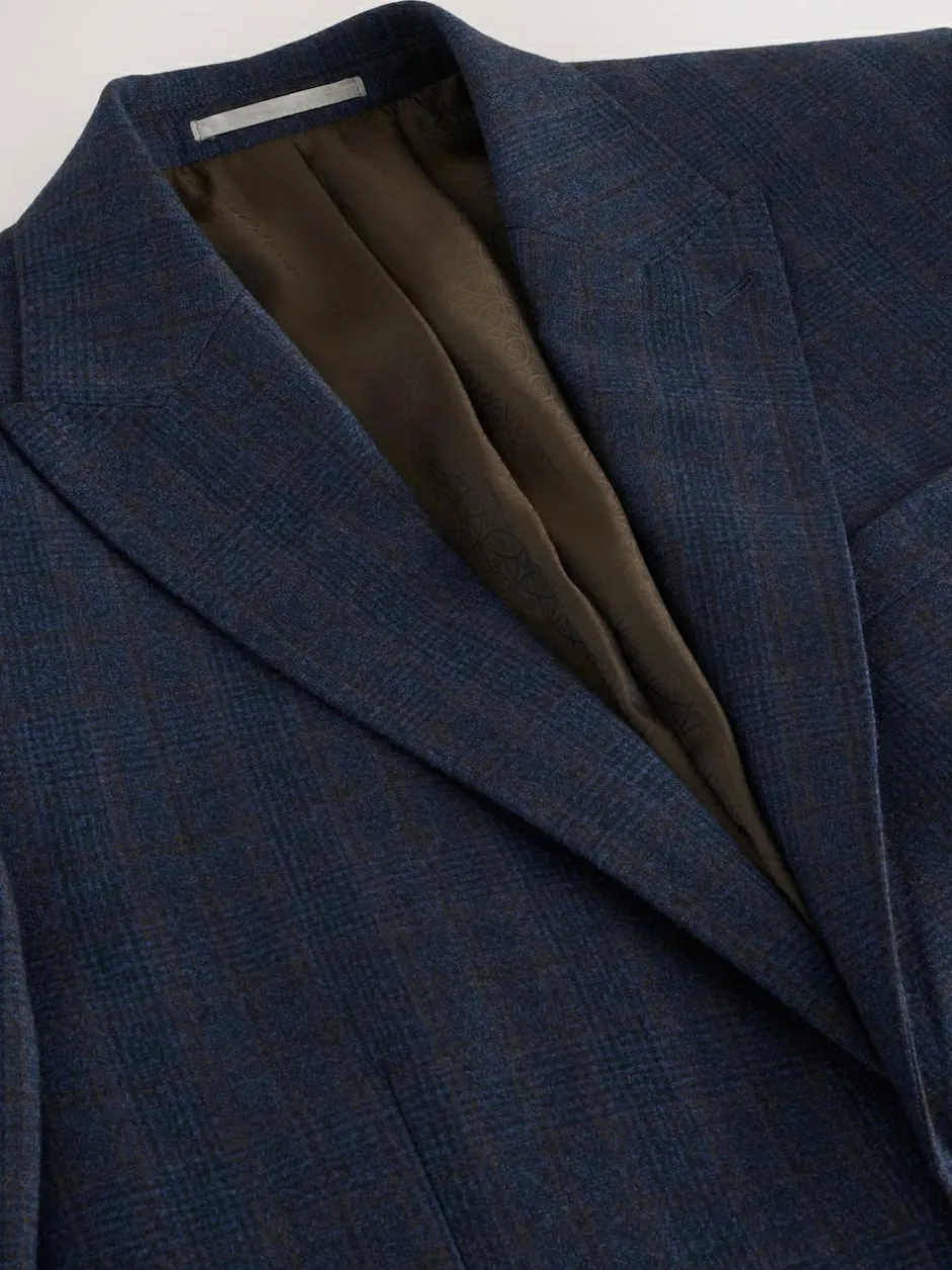 Next Navy Blue Slim Fit Signature Marzotto 100% Italian Wool Check Suit Jacket Best