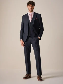 Next Navy Blue Slim Fit Textured Suit Trousers New