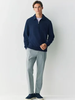 Next Soft Rib Texture Quarter Zip Neck Fleece Navy Blue Best