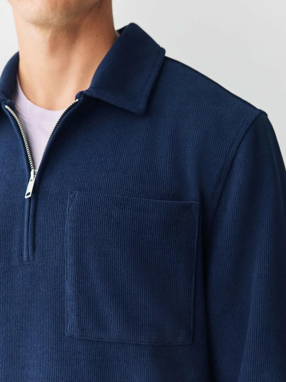 Next Soft Rib Texture Quarter Zip Neck Fleece Navy Blue Best