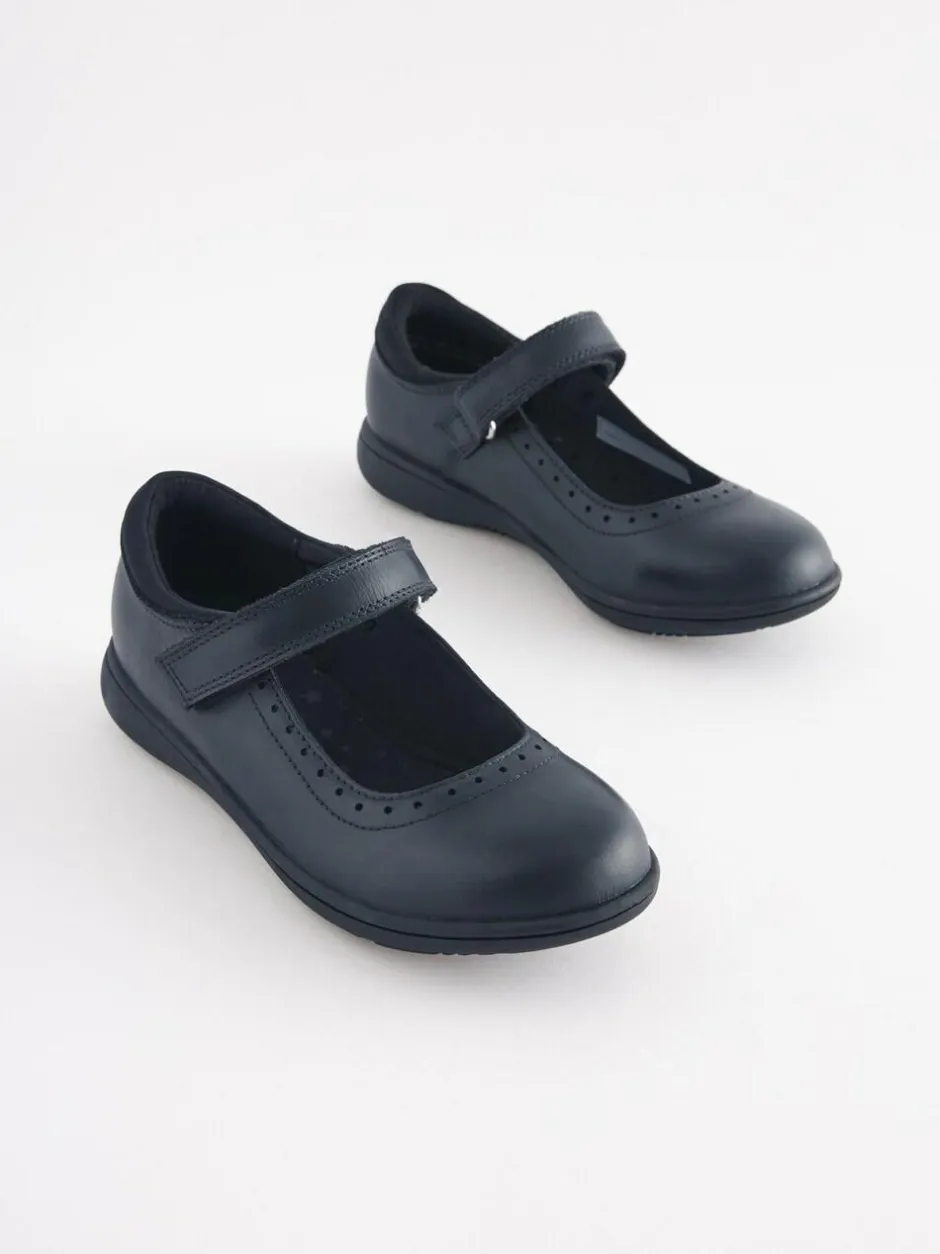 Next Standard Fit (F) School Leather Brogue Detail Mary Jane Shoes Navy Blue Best