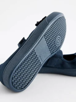Next Standard Fit (F) Butterfly Embroidered School Plimsoll Shoes Navy Blue Hot