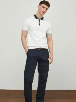 Next Straight Fit Belted Soft Touch Chino Trousers Navy Blue Hot