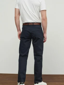 Next Straight Fit Belted Soft Touch Chino Trousers Navy Blue Hot