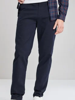 Next Navy Blue Straight Fit Stretch Chinos Trousers Discount