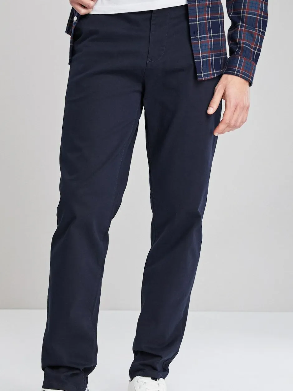 Next Navy Blue Straight Fit Stretch Chinos Trousers Discount