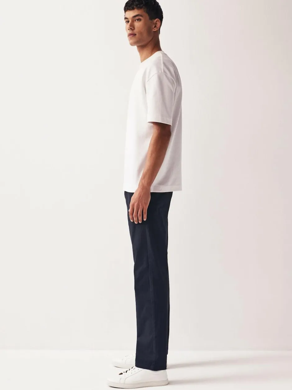 Next Navy Blue Straight Fit Stretch Chinos Trousers Discount