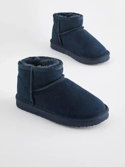 Next Suede Warm Lined Ankle Slipper Boots Navy Blue Outlet
