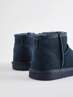 Next Suede Warm Lined Ankle Slipper Boots Navy Blue Outlet
