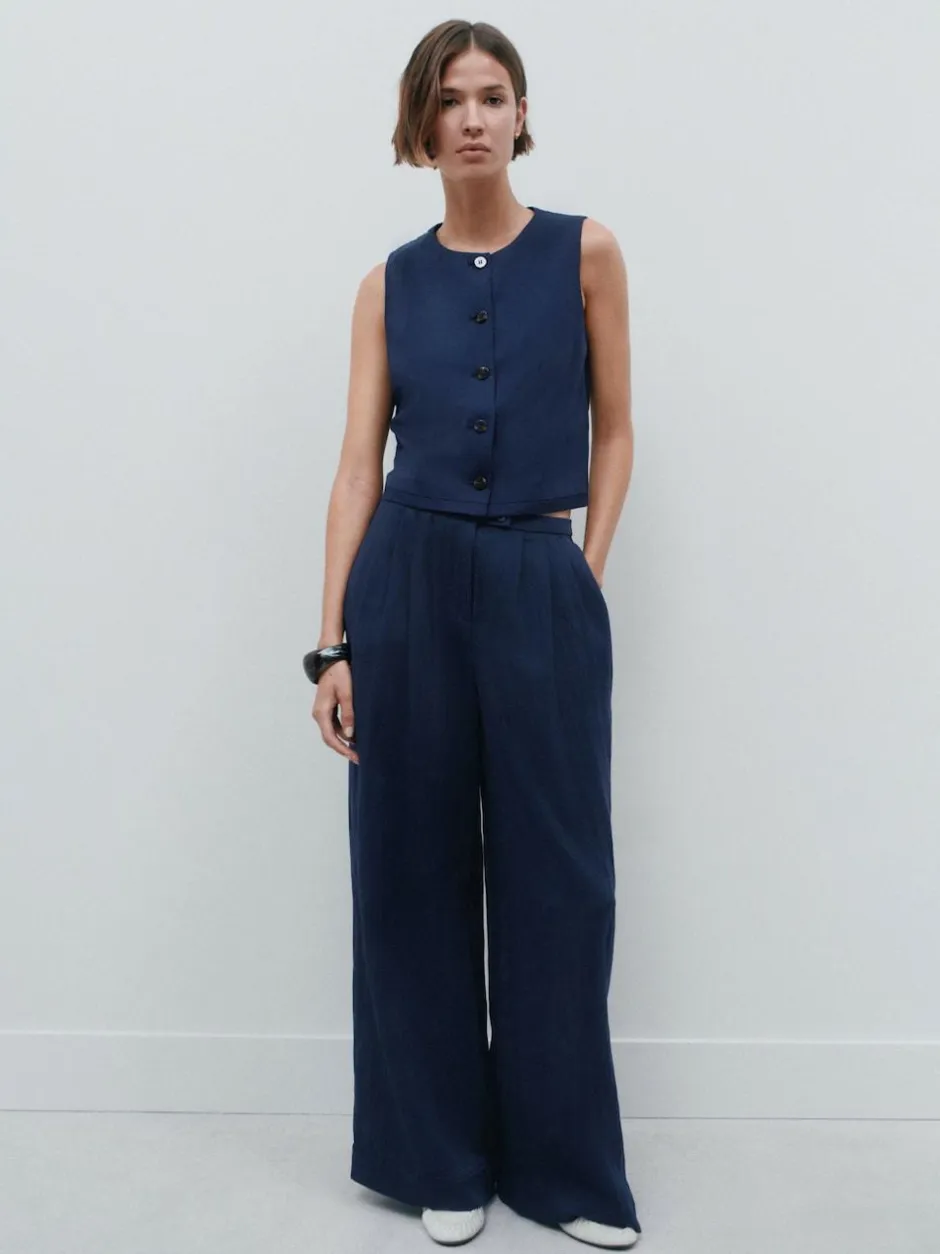 Next Superwide Pleated Trousers Navy Blue Best
