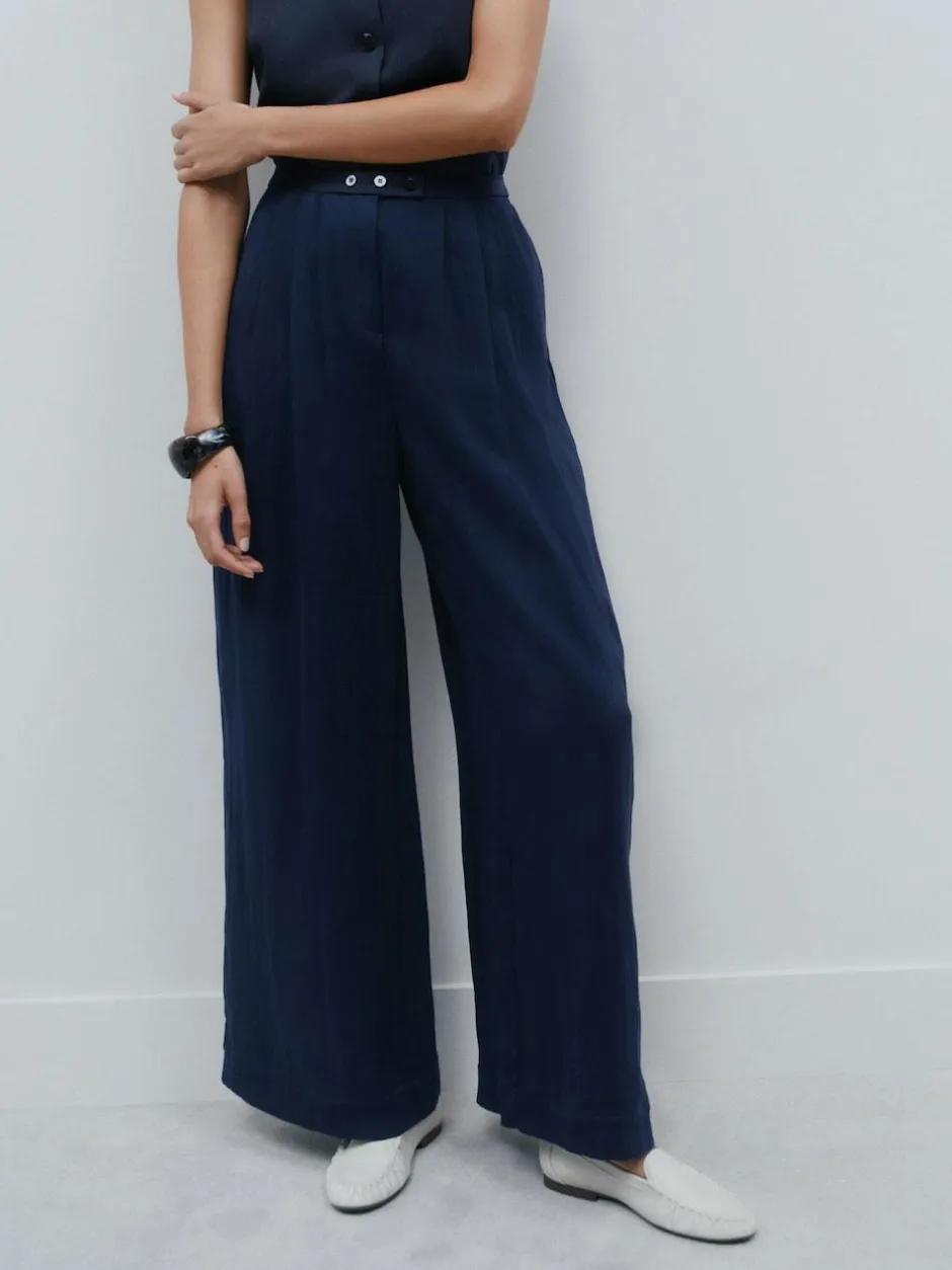 Next Superwide Pleated Trousers Navy Blue Best