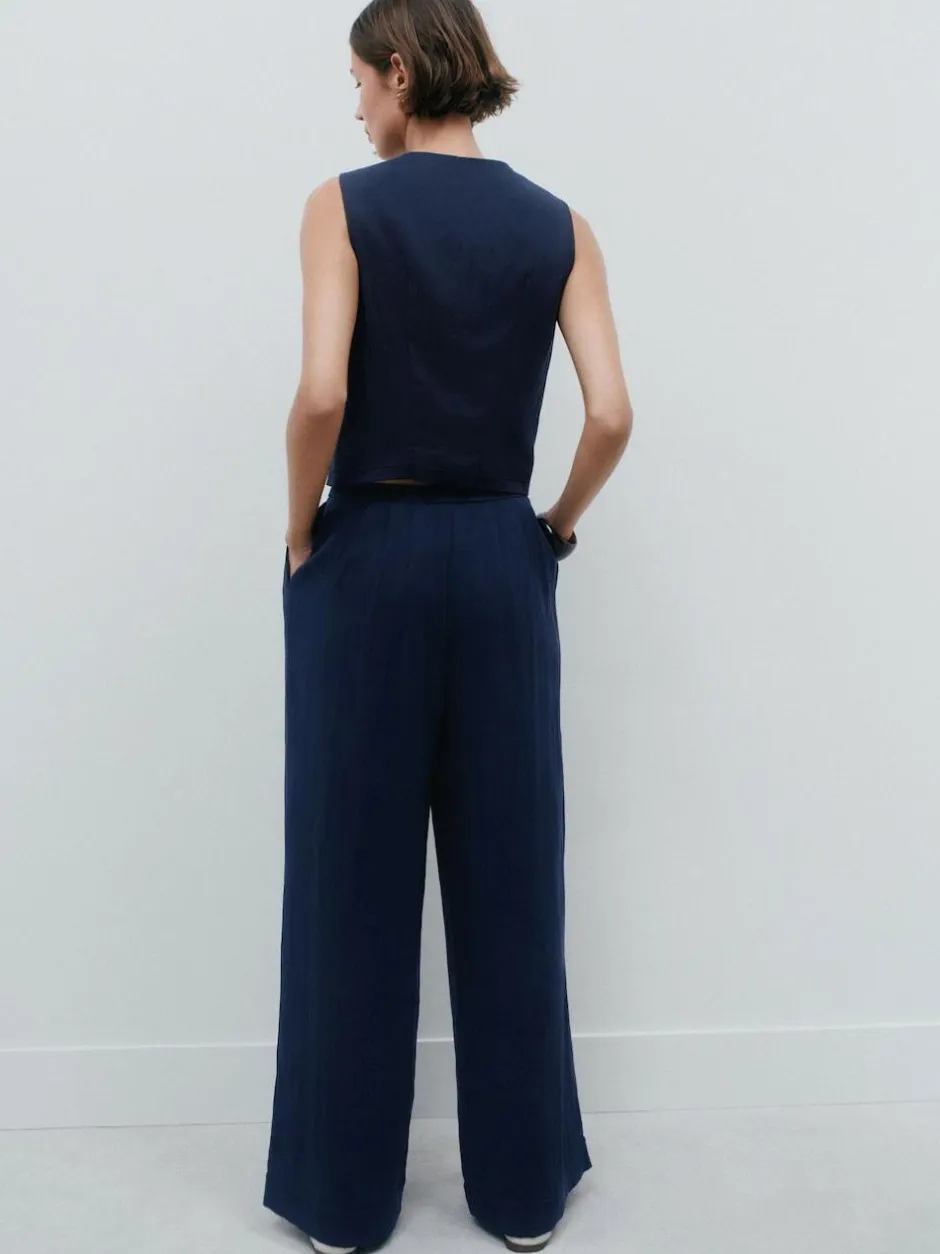 Next Superwide Pleated Trousers Navy Blue Best