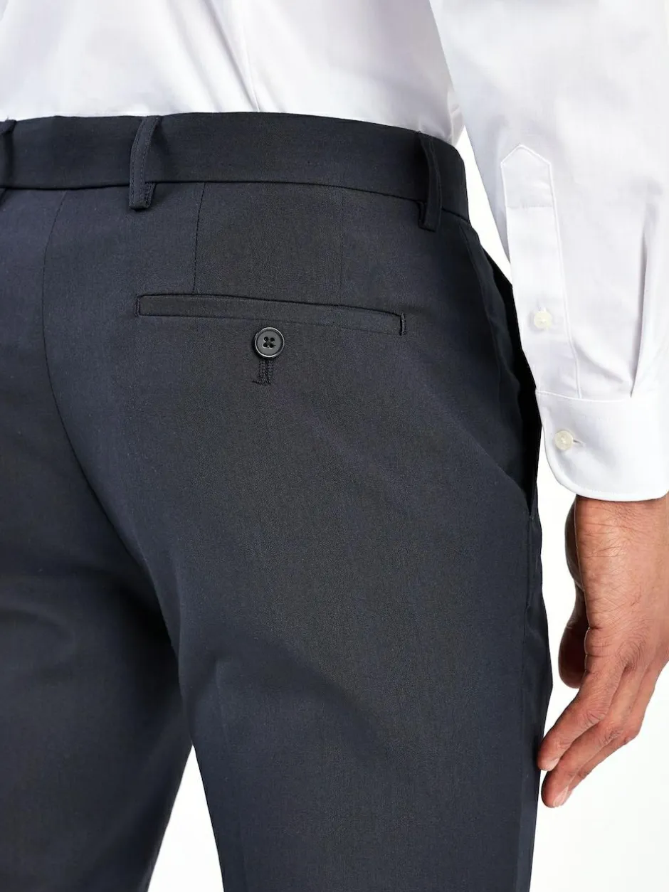 Next Tailored Fit Stretch Smart Trousers Navy Blue Sale