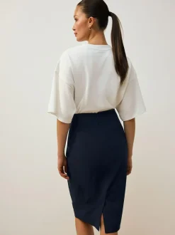 Next Tailored Pencil Skirt With Wool Navy Blue Sale