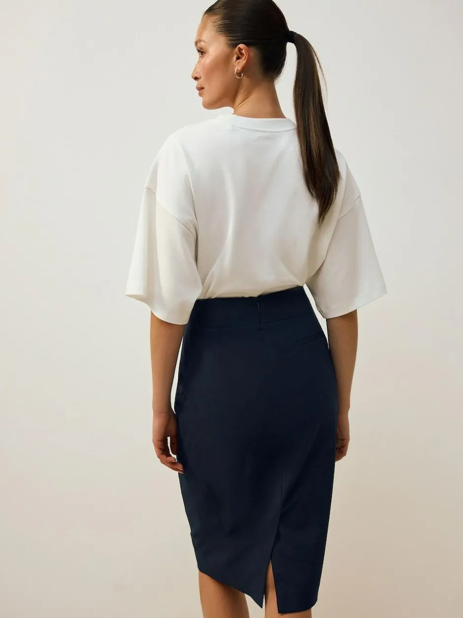 Next Tailored Pencil Skirt With Wool Navy Blue Sale