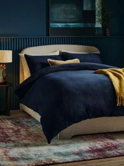 Next Navy Blue Teddy Fleece Duvet Cover and Pillowcase Set Hot