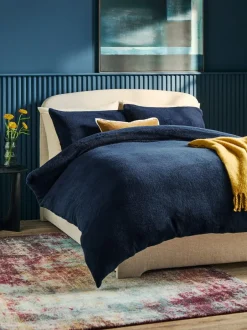 Next Navy Blue Teddy Fleece Duvet Cover and Pillowcase Set Hot