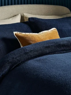 Next Navy Blue Teddy Fleece Duvet Cover and Pillowcase Set Hot