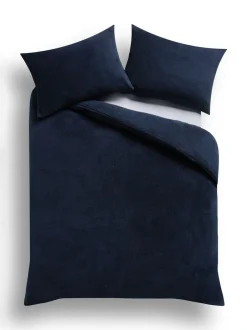 Next Navy Blue Teddy Fleece Duvet Cover and Pillowcase Set Hot