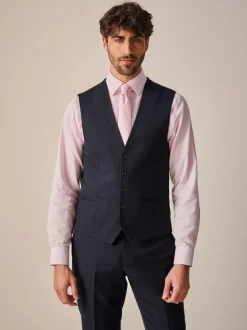 Next Navy Blue Textured Suit Waistcoat Hot