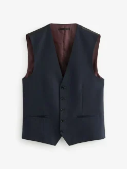 Next Navy Blue Textured Suit Waistcoat Hot