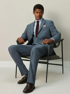 Next Trimmed Check Suit Waistcoat Navy Blue Discount