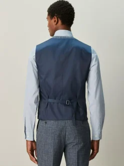 Next Trimmed Check Suit Waistcoat Navy Blue Discount