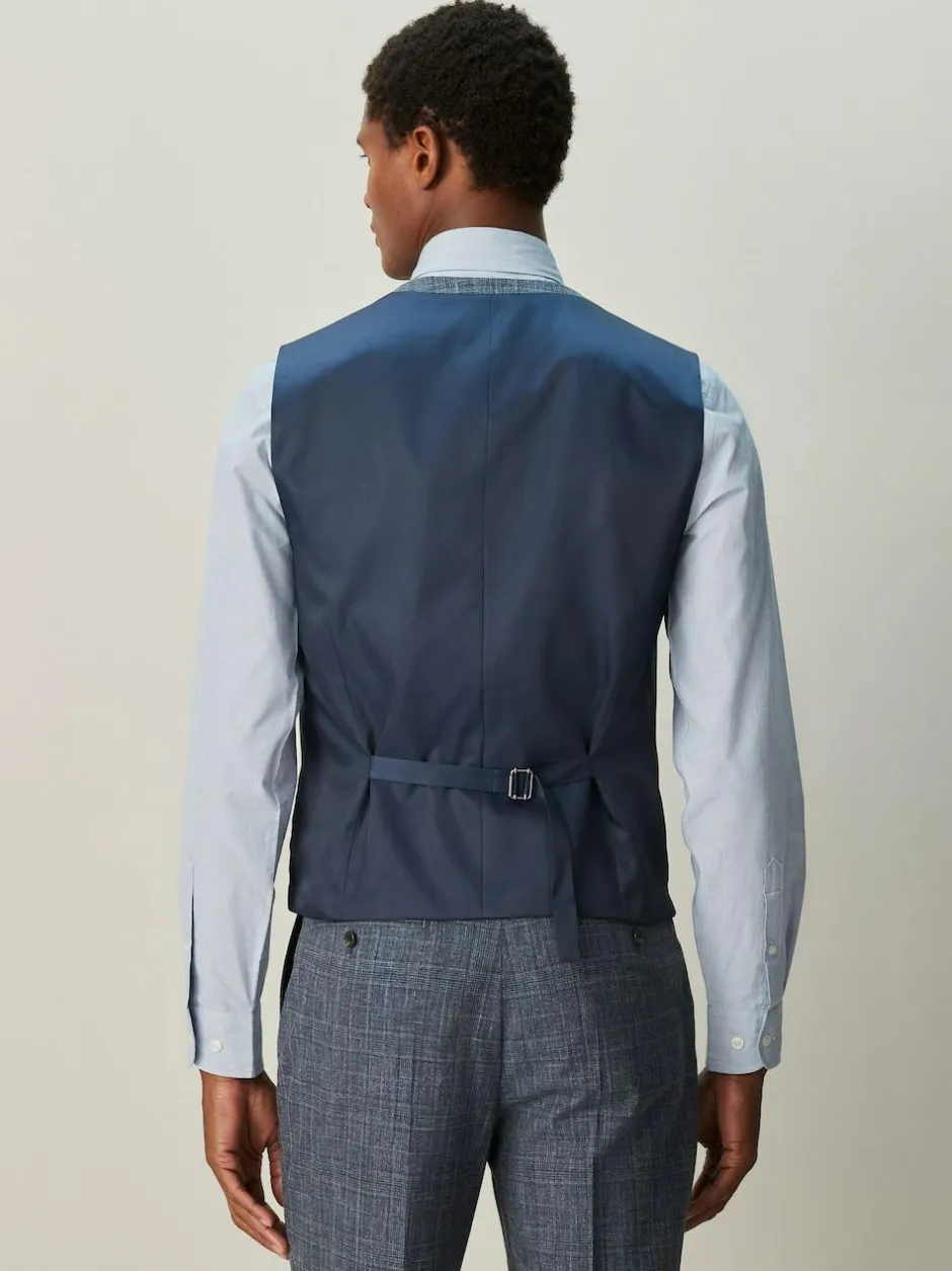 Next Trimmed Check Suit Waistcoat Navy Blue Discount