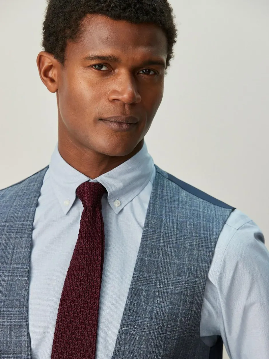 Next Trimmed Check Suit Waistcoat Navy Blue Discount