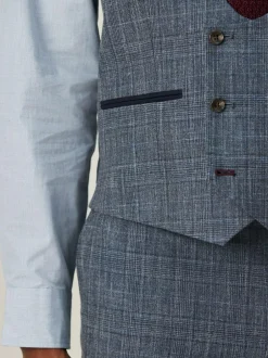 Next Trimmed Check Suit Waistcoat Navy Blue Discount