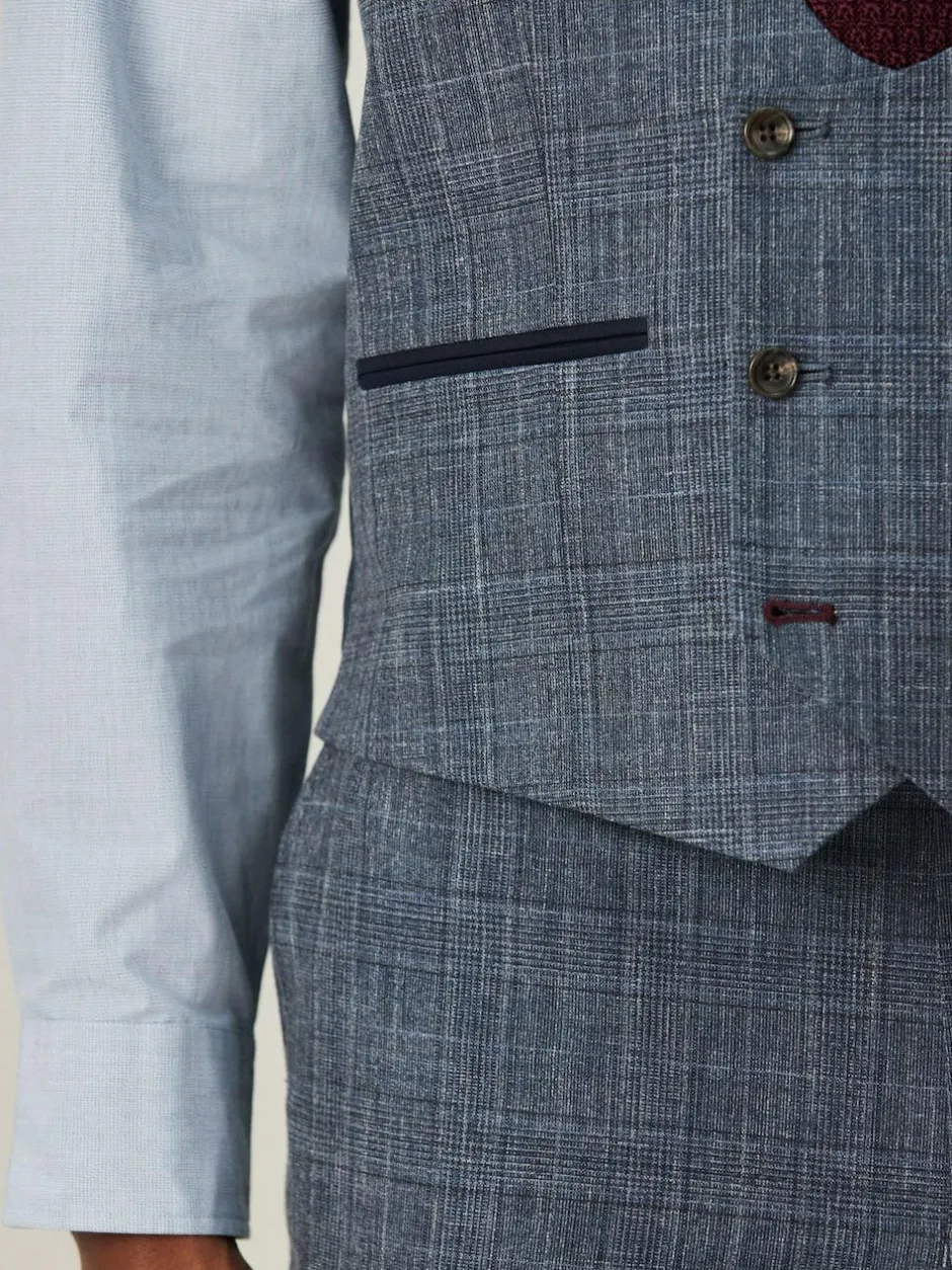 Next Trimmed Check Suit Waistcoat Navy Blue Discount