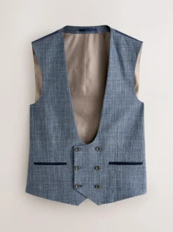 Next Trimmed Check Suit Waistcoat Navy Blue Discount