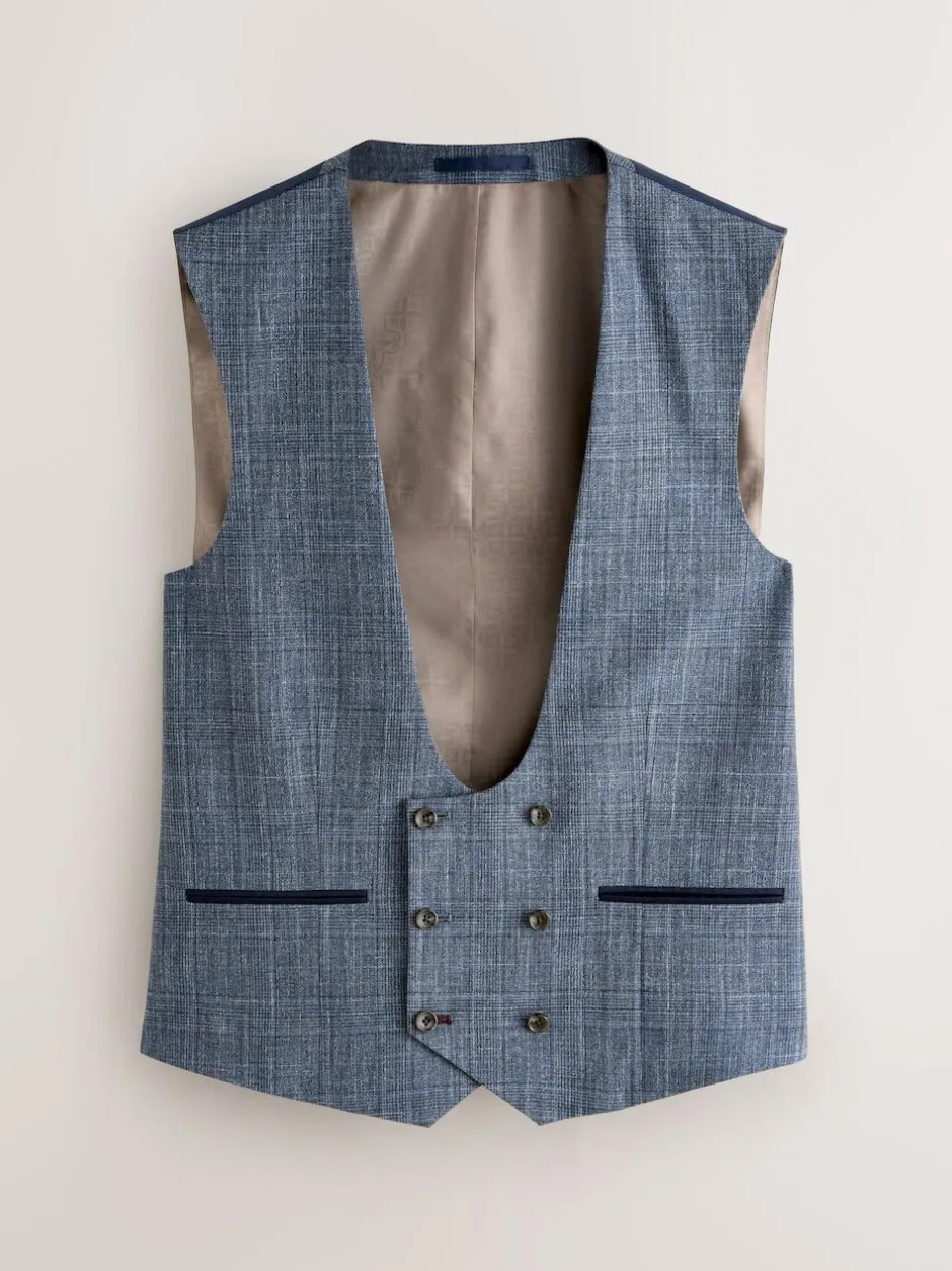 Next Trimmed Check Suit Waistcoat Navy Blue Discount