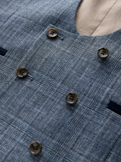 Next Trimmed Check Suit Waistcoat Navy Blue Discount