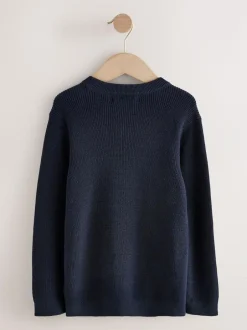 Next Navy Blue With Stag Cotton Crew Neck Knitted Jumper (3-16yrs) Best
