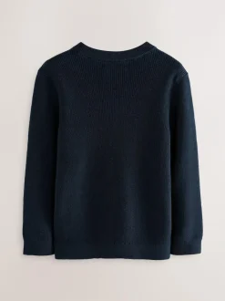 Next Navy Blue Without Stag Cotton Crew Neck Knitted Jumper (3-16yrs) Sale