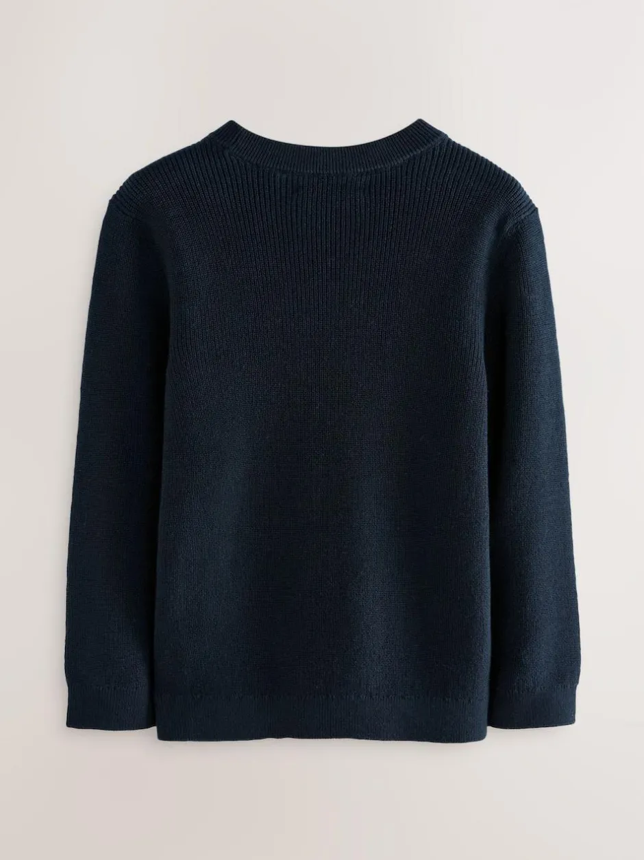 Next Navy Blue Without Stag Cotton Crew Neck Knitted Jumper (3-16yrs) Sale