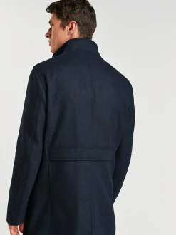 Next Wool Blend Mock Gilet Herringbone Padded Coat Navy Blue Hot