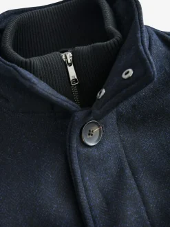 Next Wool Blend Mock Gilet Herringbone Padded Coat Navy Blue Hot