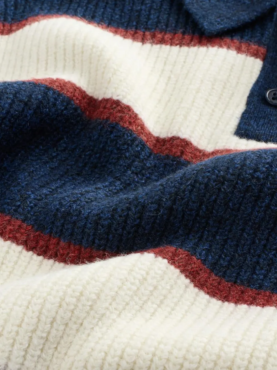 Next Knitted Stripe Rugby Polo Shirt (3mths-7yrs) Navy Blue/Burgundy Clearance