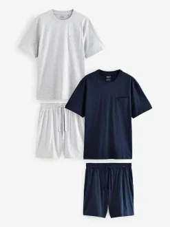 Next Navy Blue/Grey Jersey Short Pyjamas Set 2 Pack Clearance