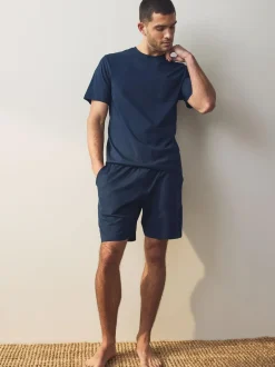 Next Navy Blue/Grey Jersey Short Pyjamas Set 2 Pack Clearance
