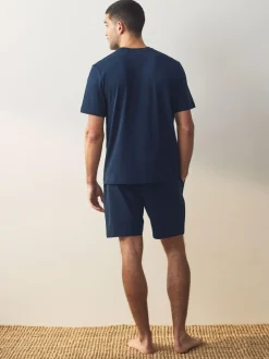 Next Navy Blue/Grey Jersey Short Pyjamas Set 2 Pack Clearance